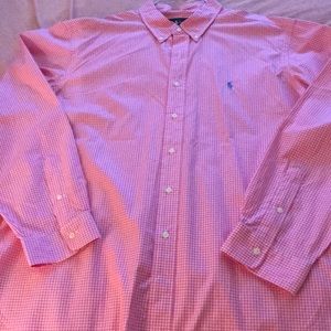 Pink and white casual button down polo shirt